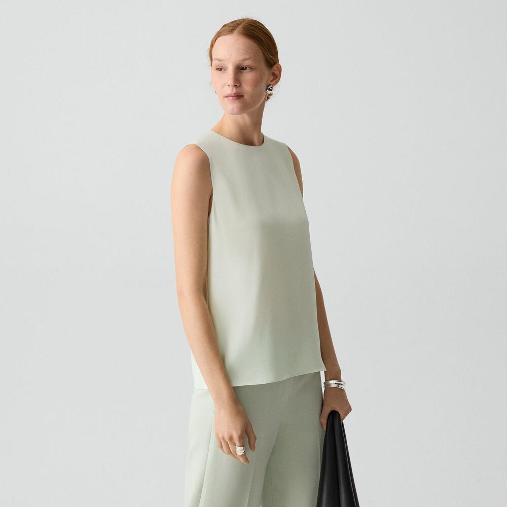 NWT Theory Light Sea Glass Shell Tank Top in Silk Georgette Size S